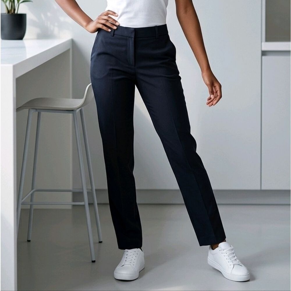 Worthington Modern Fit Navy Micro Dot Ankle Trouser Pants Zip Hem Women’s 6 Work